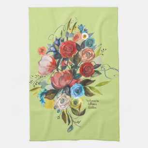 Süßes Aquarell-Blumenstrauß Frühlingsgrün Anpassba Geschirrtuch