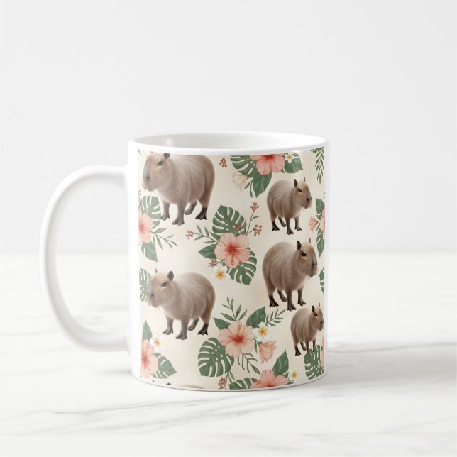 Süßes Aquarell-Capybara-Nahtloses Muster Kaffeetasse (Links)