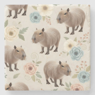 Süßes Aquarell-Capybara-Nahtloses Muster Steinuntersetzer