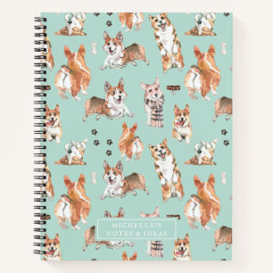 Süßes Aquarell-Corgi-Hund-Muster-Monogramm Notizbuch