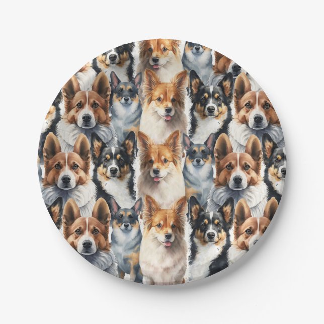 Süßes Aquarell-Corgi-Hund-Muster                  Pappteller (Vorderseite)