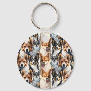 Süßes Aquarell-Corgi-Hund-Muster Schlüsselanhänger