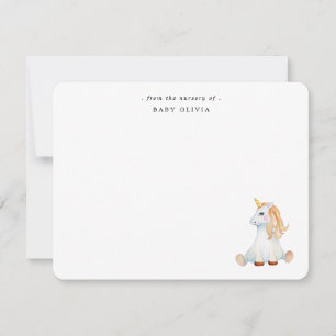 Süßes Aquarell-Einhorn-Baby-Mädchen Mitteilungskarte