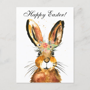 Süßes Aquarell Kaninchen Hase Ostern Floral Postkarte