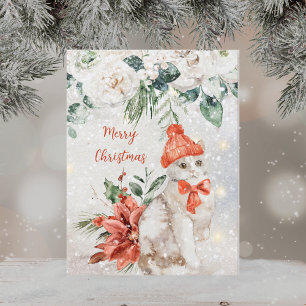 Süßes Aquarell-Kätzchen Frohe Weihnachten