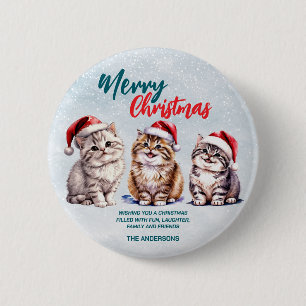 Süßes Aquarell-Katze-Santa Frohe Weihnachten  Button