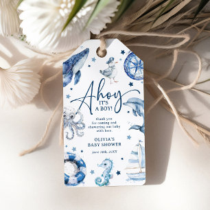 Süßes Aquarell-Nautisches-Junge-Baby-Partygeschenk Geschenkanhänger
