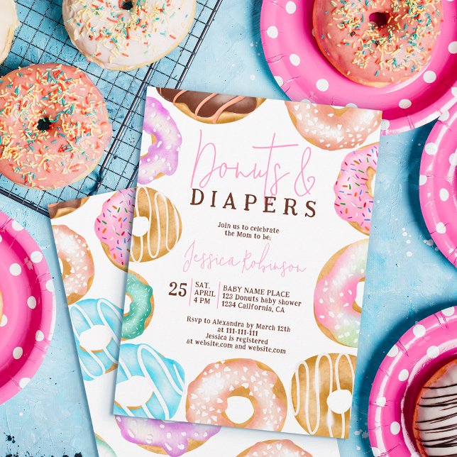 Süßes Aquarell niedliche Donuts Windeln Babydusche Einladung (Von Creator hochgeladen)