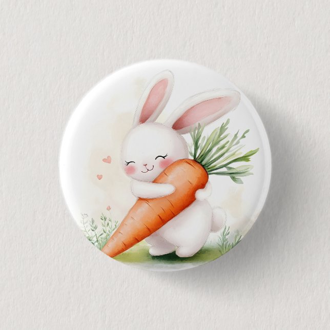 Süßes Aquarell-Osterhäschen Karotte Button (Vorderseite)