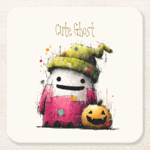 Süßes Aquarell-Patchwork-Geister-Halloween Rechteckiger Pappuntersetzer