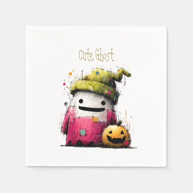 Süßes Aquarell-Patchwork-Geister-Halloween Serviette (Vorderseite)