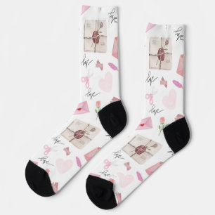 Süßes Aquarell-Rosa-Liebesbriefe-Nahtloses Muster Socken