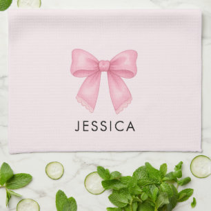 Süßes Aquarell-Rosa-Schleifen-Coquette-Backen Geschirrtuch