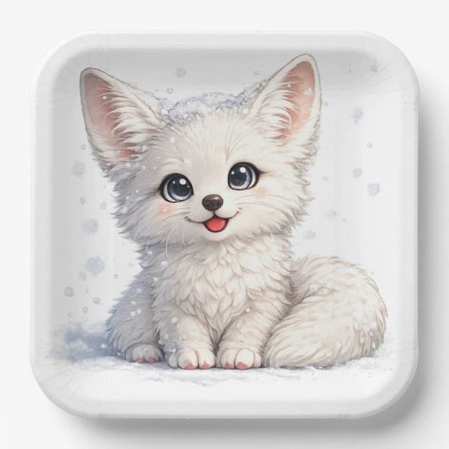 Süßes Arktis-Fuchs-Cozy-Design mit positiven Vibes Pappteller (Vorderseite)