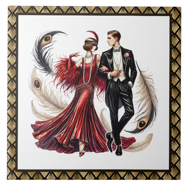 Süßes Art Deco Paar  Fliese (Vorderseite)