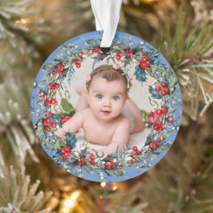 Süßes Baby 1. erstes Weihnachten Blumenkranz Foto Ornament