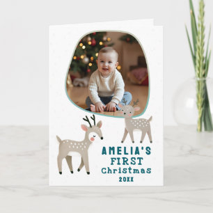 Süßes Baby, 1. Weihnachtsfoto Rentier Feiertag Karte