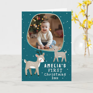 Süßes Baby, 1. Weihnachtsfoto Rentier Feiertag Karte