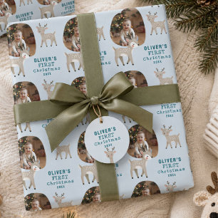 Süßes Baby, 1. Weihnachtsfoto Rentier Geschenkpapier