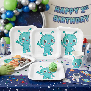 Süßes Baby-Alien-Weltraum-Monster Pappteller