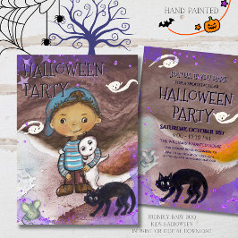 Süßes Baby Boo, Katze & Jungen Halloween-Party  Einladung