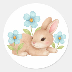 Süßes Baby-Bunny-Kaninchen-Blumen Runder Aufkleber