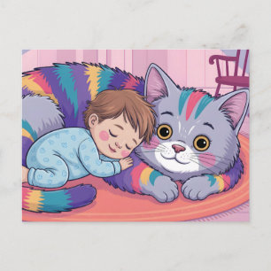 Süßes Baby, das auf einer riesigen Regenbogen-Fluf Feiertagspostkarte
