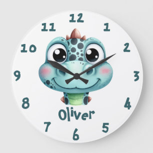 Süßes Baby-Dino-Gesicht Große Wanduhr