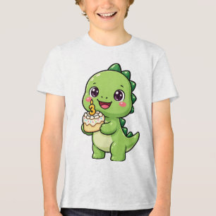 Süßes Baby-Dinosaurier-Geburtstags-Shirt - Grüner Tri-Blend Shirt