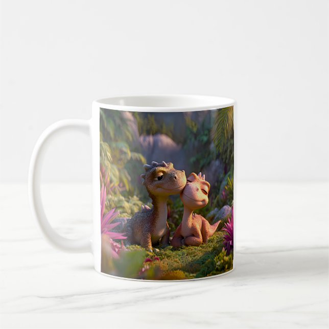 Süßes Baby-Dinosaurier-Paar Kaffeetasse (Links)