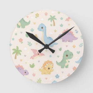 Süßes Baby-Dinosaurier-Pastell-Nahtloses Muster fü Runde Wanduhr