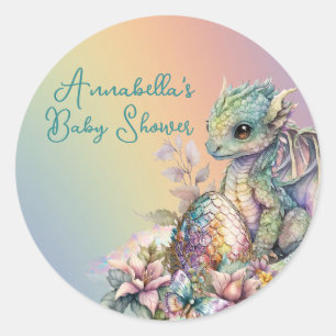 Süßes Baby-Drache-Ei auf Regenbogen Runder Aufkleber