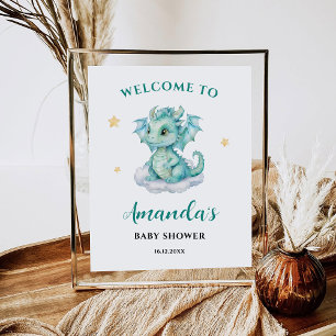 Süßes Baby-Drache-Willkommensschild Poster