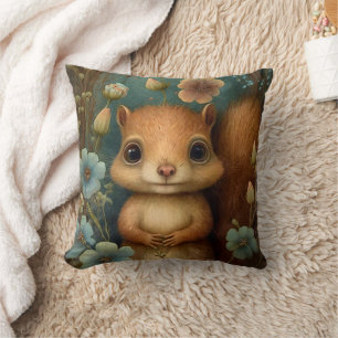 Süßes Baby-Eichhörnchen Blaue Blumen Malerei Kissen