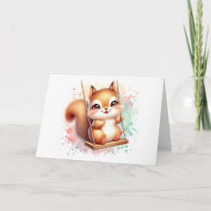 Süßes Baby-Eichhörnchen Whimsical Wald Wasserfarbe Karte