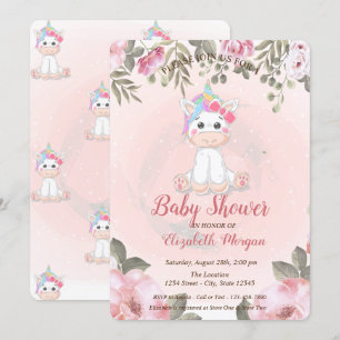 Süßes Baby-Einhorn, florale Babyparty-Einladung Einladung