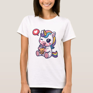 Süßes Baby-Einhorn trinkt Bubble Tea Lustiges Boba T-Shirt