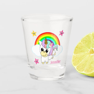 Süßes Baby-Einhorn und Regenbögen Schnapsglas