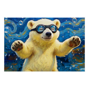 Süßes Baby-Eisbär umgeben von Blasen Poster