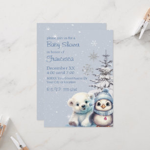 Süßes Baby-Eisbär und Pinguin Nordpol Winter Einladung