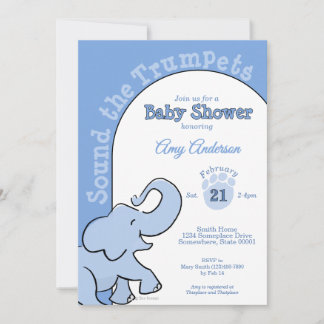 Süßes Baby-Elefant Blau Baby-Party Einladung