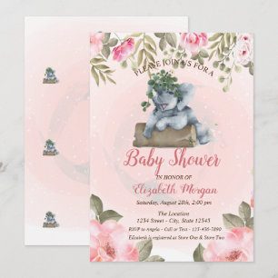 Süßes Baby-Elefant, Florale Babyparty Einladung