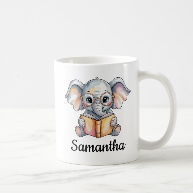 Süßes Baby-Elefant liest ein Buch Custom Kaffeetasse (Rechts)