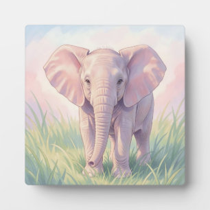 Süßes Baby-Elefant Pastell-Wiese Fotoplatte