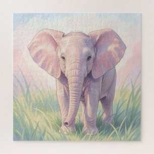 Süßes Baby-Elefant Pastell-Wiese Puzzle