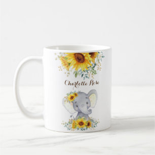 Süßes Baby Elephant Boho Wasserfarbe Sonnenblume Kaffeetasse