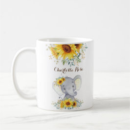 Süßes Baby Elephant Boho Wasserfarbe Sonnenblumen Kaffeetasse