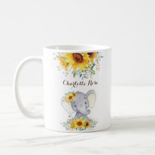 Süßes Baby Elephant Boho Wasserfarbe Sonnenblumen Kaffeetasse