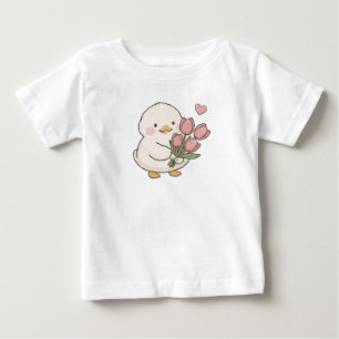 Süßes Baby-Entenküken hält Tulpenstrauß Ästhetik Baby T-shirt