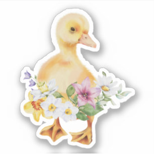 Süßes Baby Entlein Blumen Floral Aufkleber